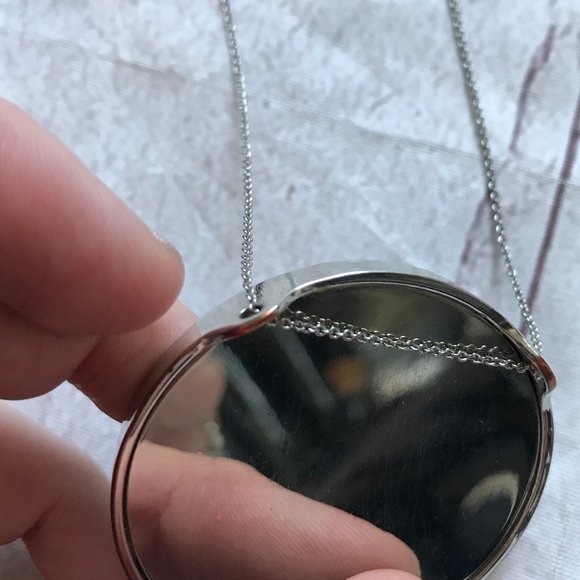 House of Harlow 1960 Leather Sunburst Long Necklace Silver Tone Big Pendant - Picture 10 of 11